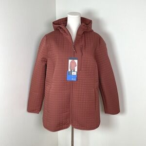 Lands End Womens Quilted Hooded Jacket Rust Red Size Large NEW